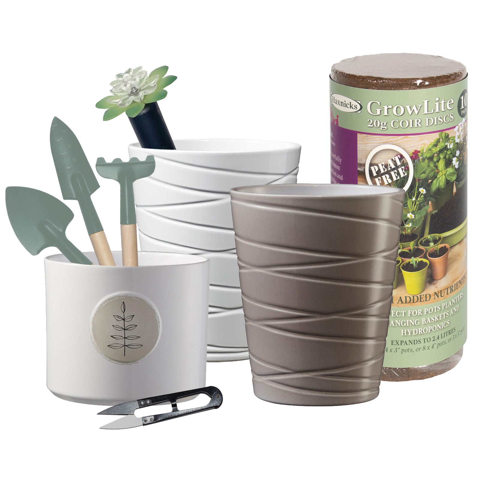 Modern Charm Ceramic Indoor Garden Kit – 3 Designer Pots with Tools, Soil Pellets & Plant Alarm
