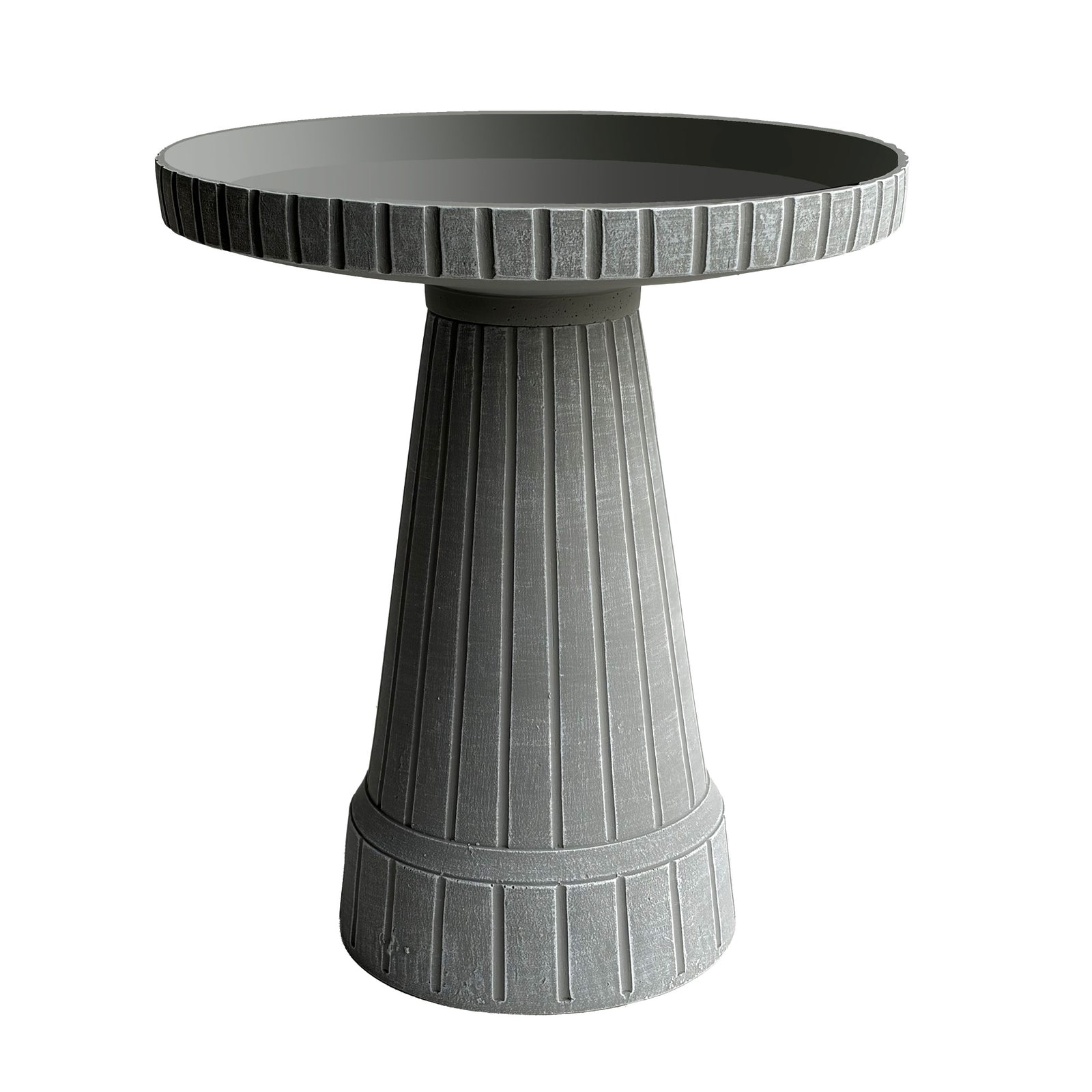 19" Modern Ribbed Concrete Gray Fiber Clay Birdbath
