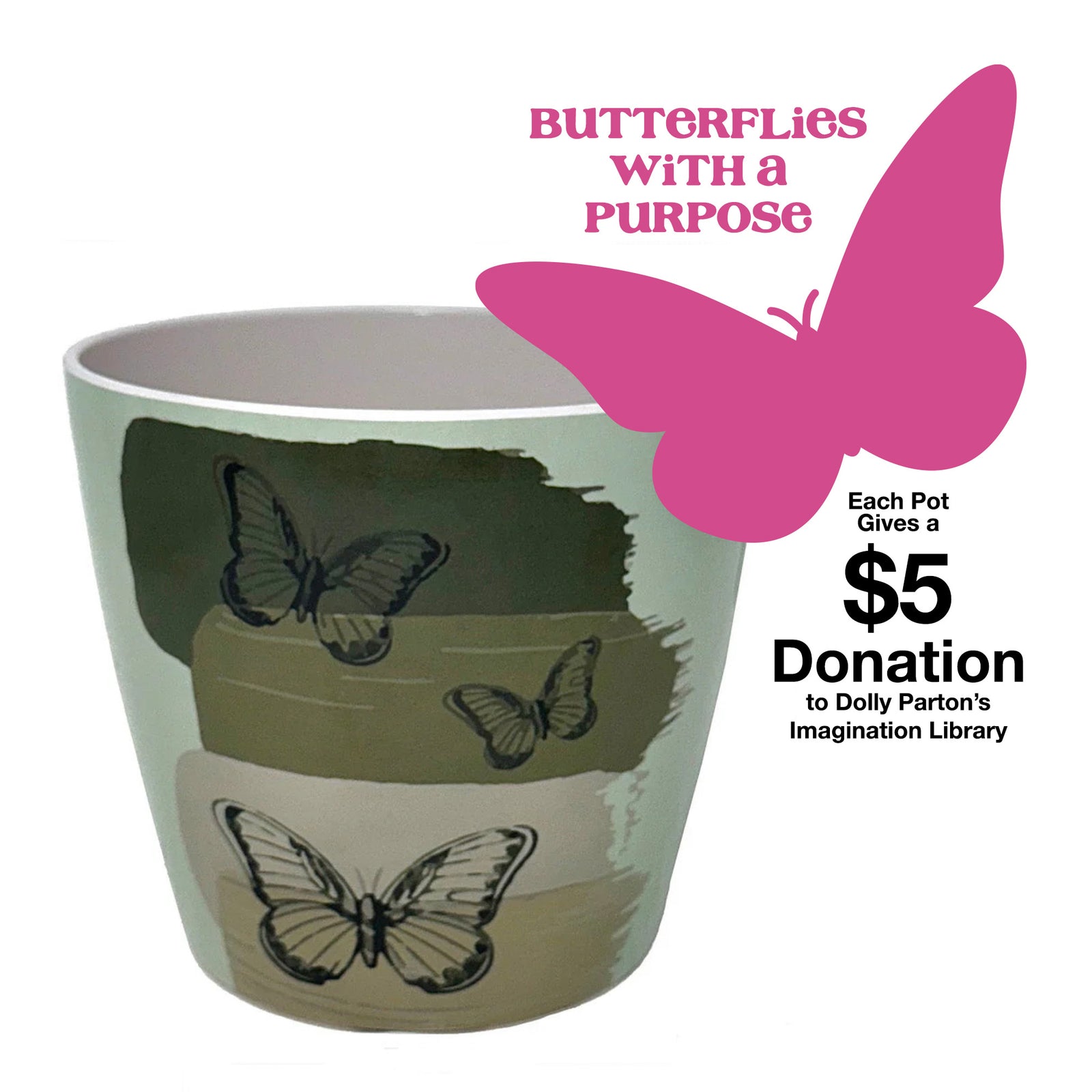 7" Butterfly Round Bamboo Self-Watering Indoor/Outdoor Plant Pot