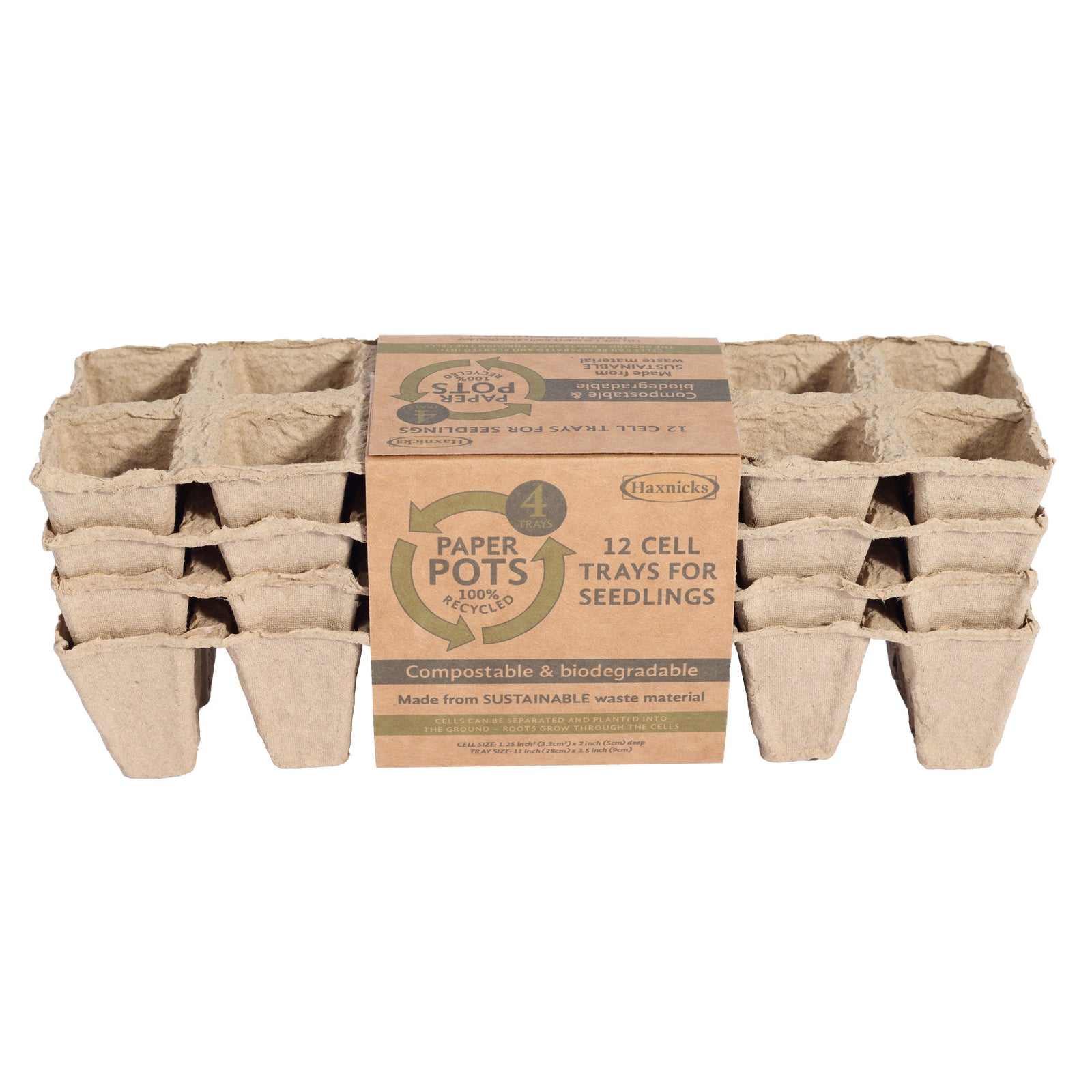 Haxnicks 12-Cell Paper Seed Starting Pots – Compostable & Biodegradable, 4 Pack