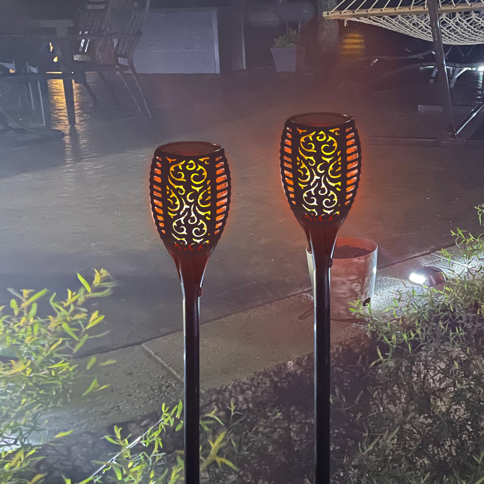 Large Solar Flickering Flame Lamps – Set of 2 Outdoor Waterproof Garden Torches (Adjustable Height)