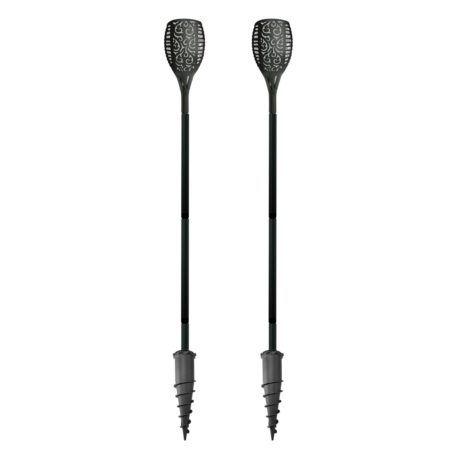 Solar Torch & Ground Spike Kit – 2-Pack with Adjustable Height & Drill Chuck