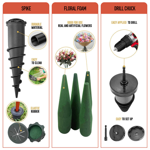 花瓶・フラワースタンド NEIGHBORHOOD SRL LOCKFIELD EQUIPMEN T Floral Holder Kit – 2 Spikes + 6 Foam Cones with Drill Chuck