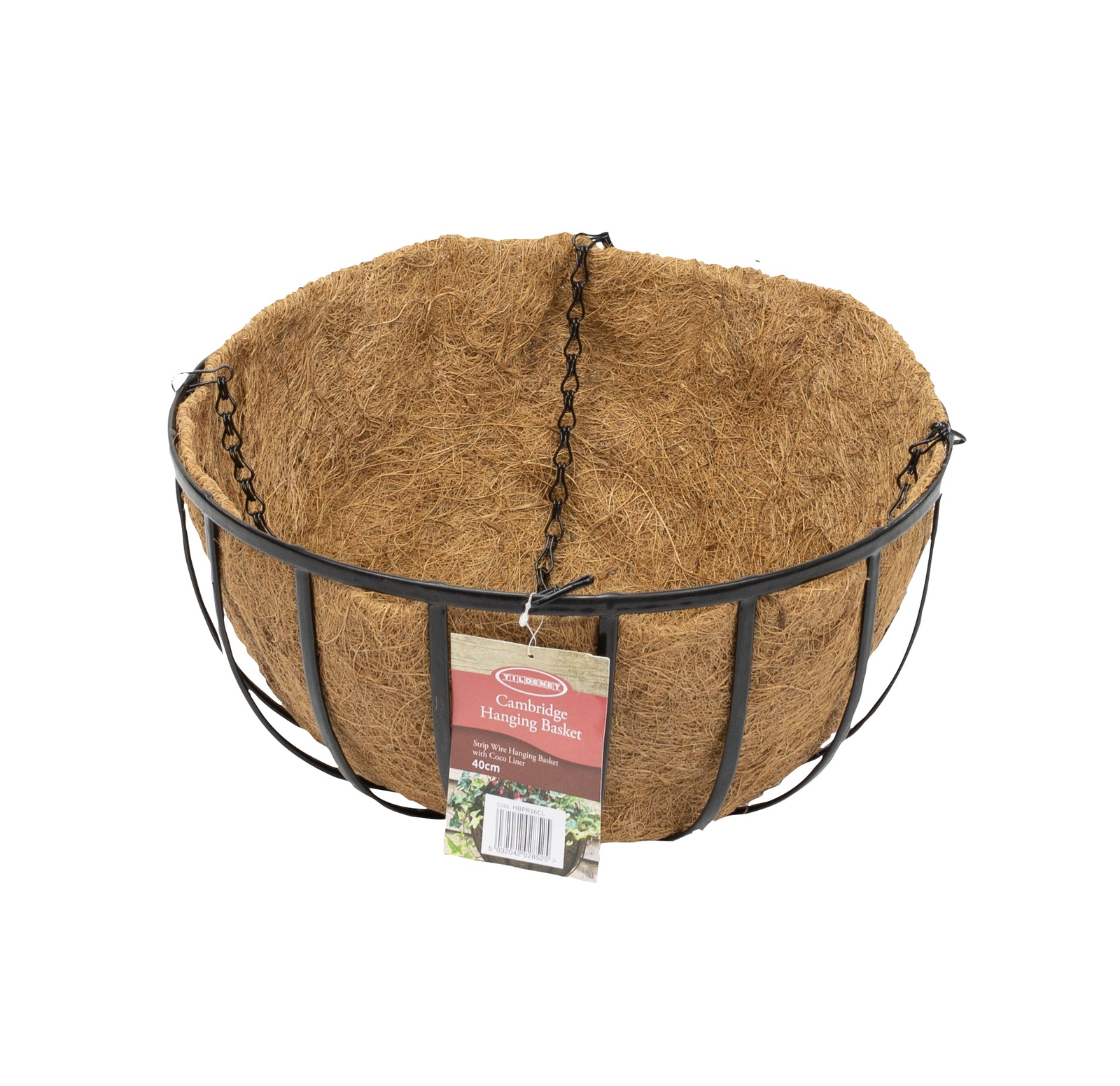 16" Cambridge Premium Hanging Planter Basket with Coco Liner and black chain.