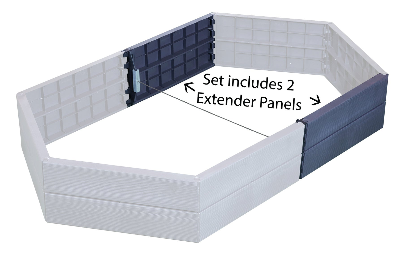 Ergo Raised Garden Flower Bed Extension Set with 22"L x 10"H panels, wood-like finish, shown expanding bed layout.