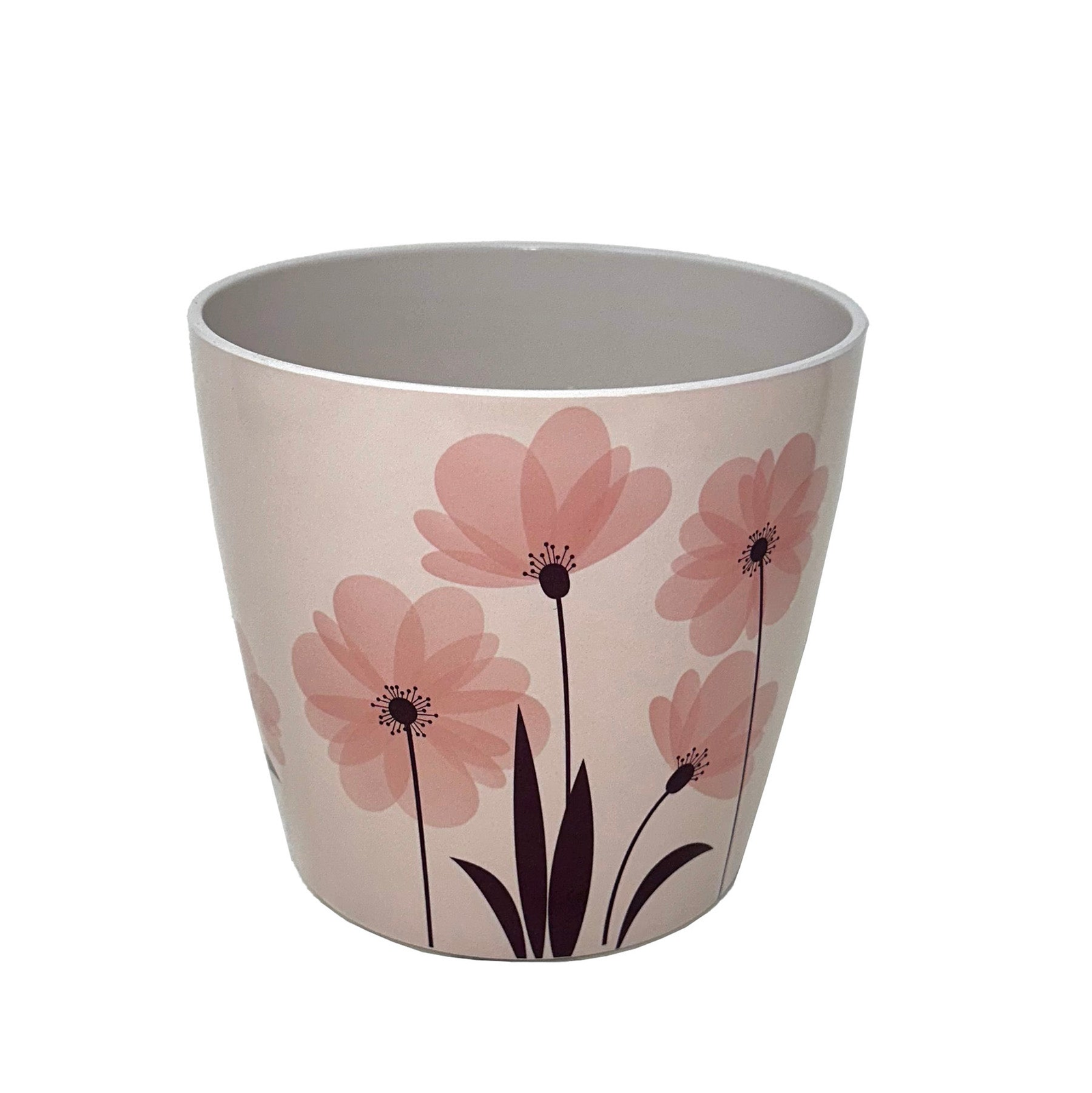 7" pink flower round bamboo self-watering plant pot, eco-friendly indoor/outdoor, biodegradable, plastic-free.