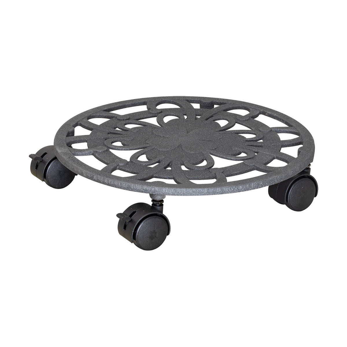 11.4&quot; Slate Gray Round Cast Iron Plant Caddy