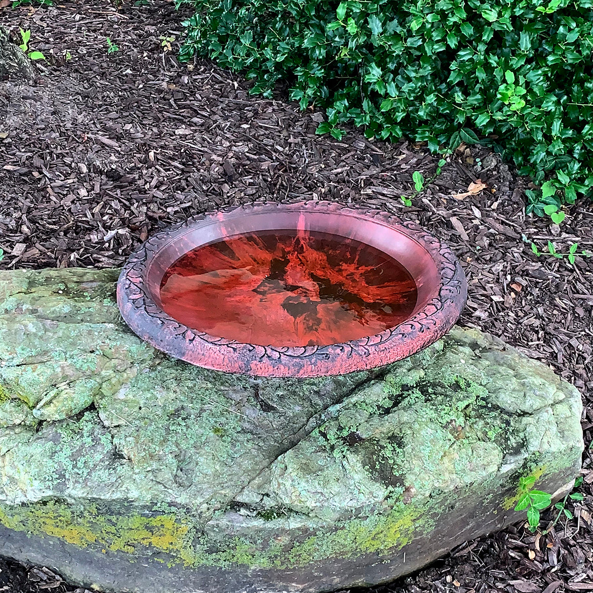 19&quot; dia Red/Charcoal Fiber Clay Birdbath Bowl