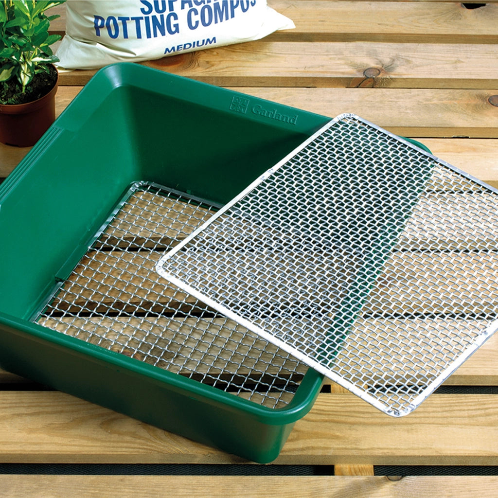 A colander basket filled with fresh-picked vegetables is carried away from the garden.