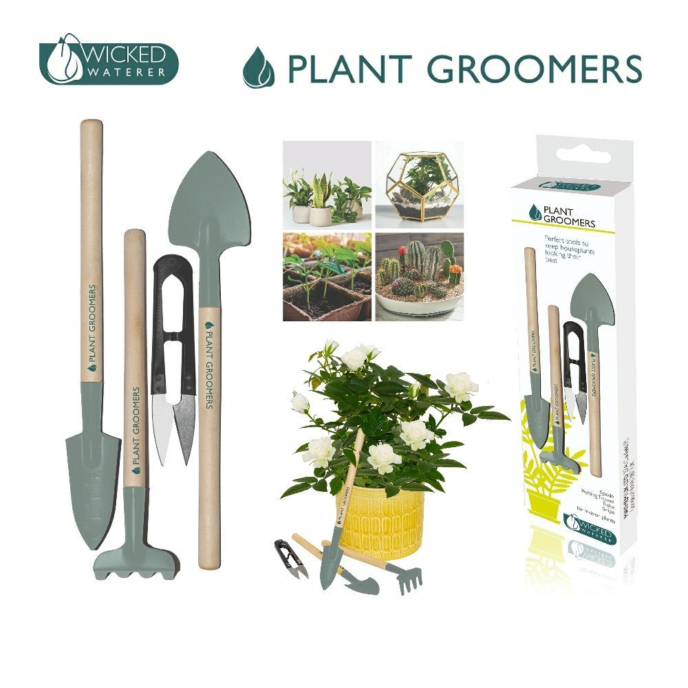 Mini Plant Grooming Kit - Set of 4 Tools, Spade, Trowel, Rake & Snips - Indoor Use