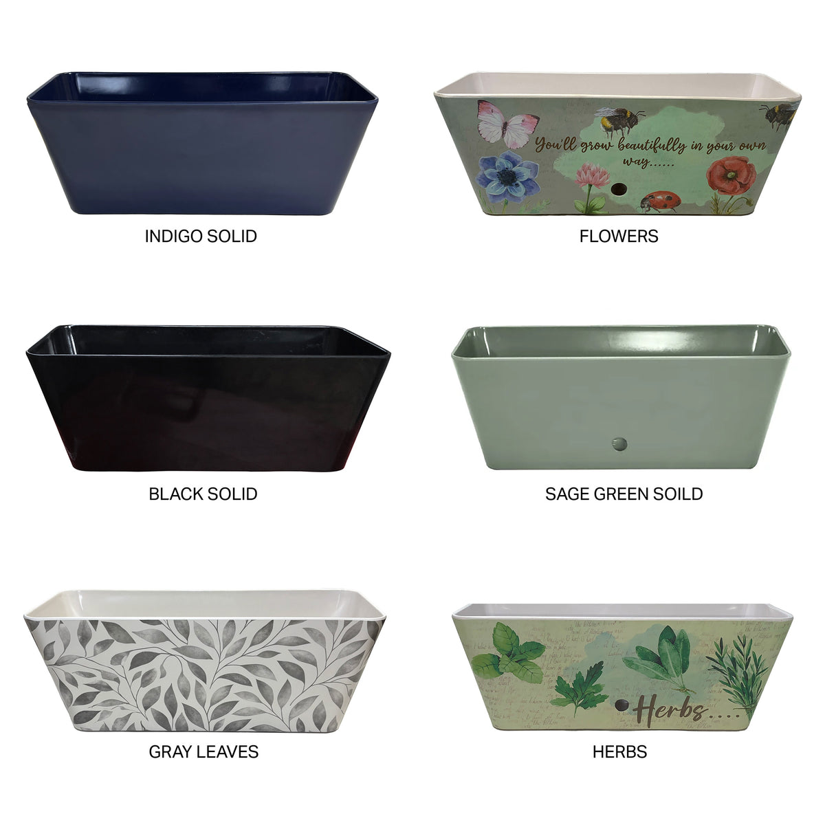 16" Gray Leaves Rectangular Bamboo Self-Watering Indoor/Outdoor Planter