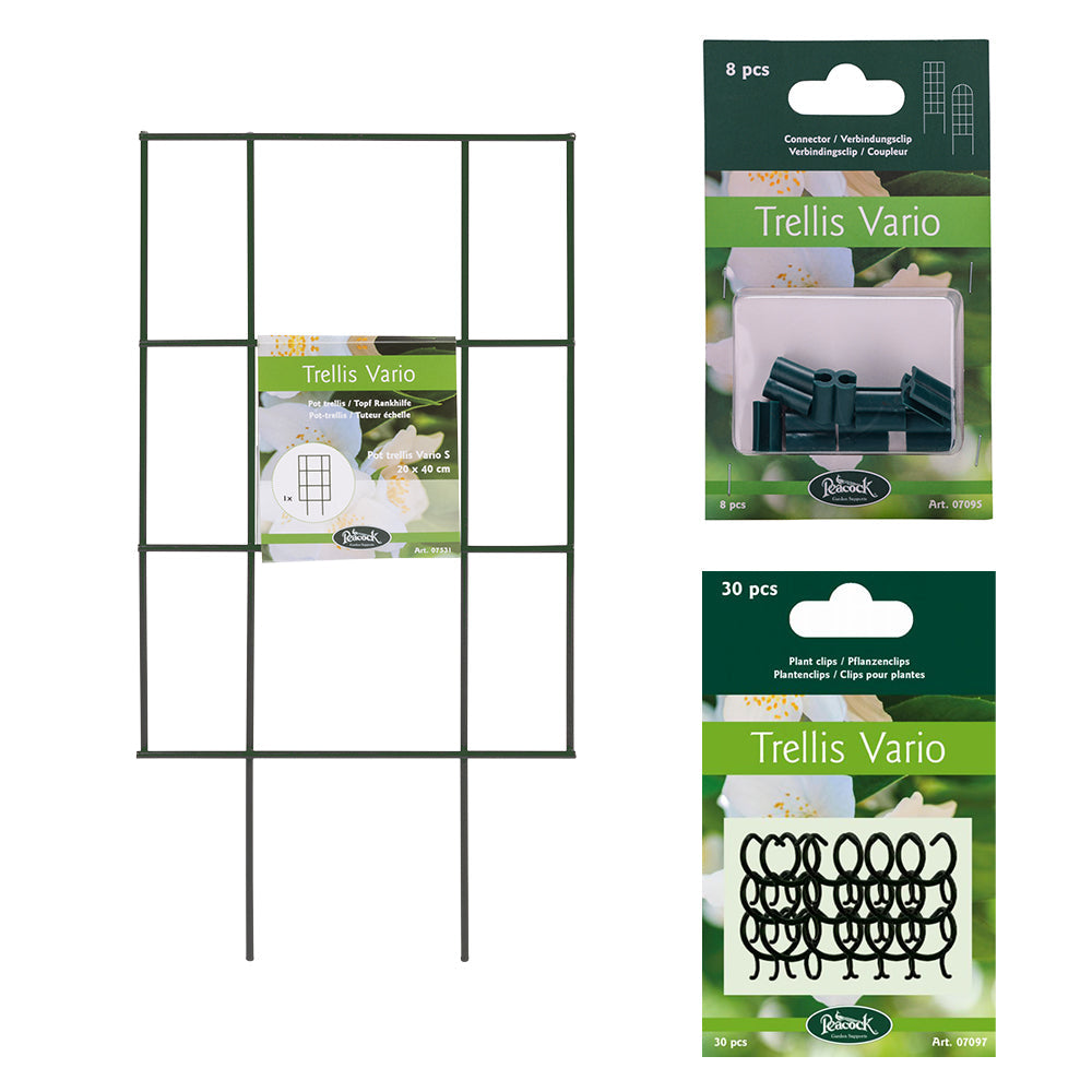 Small Grid 15.75" Galvanized Steel Plant Trellis Kit with accessories for climbing plants and modular design.