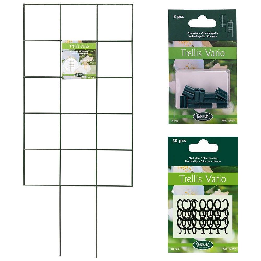 Medium 27.5" galvanized steel plant trellis kit with grid panels for climbing plant support.