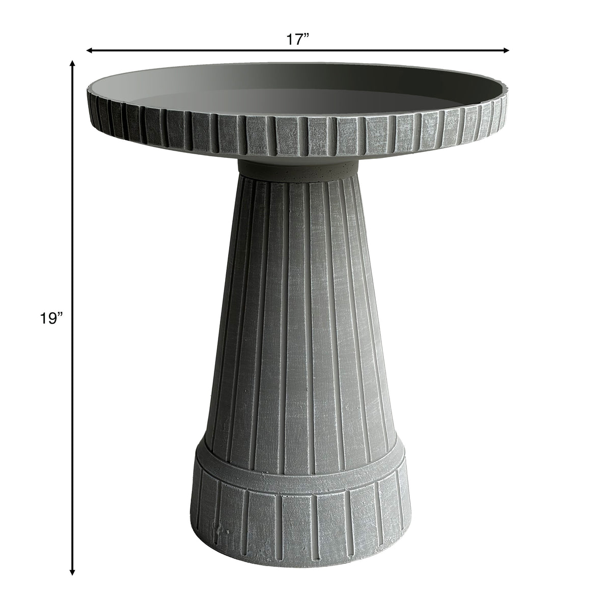 19" Modern Ribbed Concrete Gray Fiber Clay Birdbath