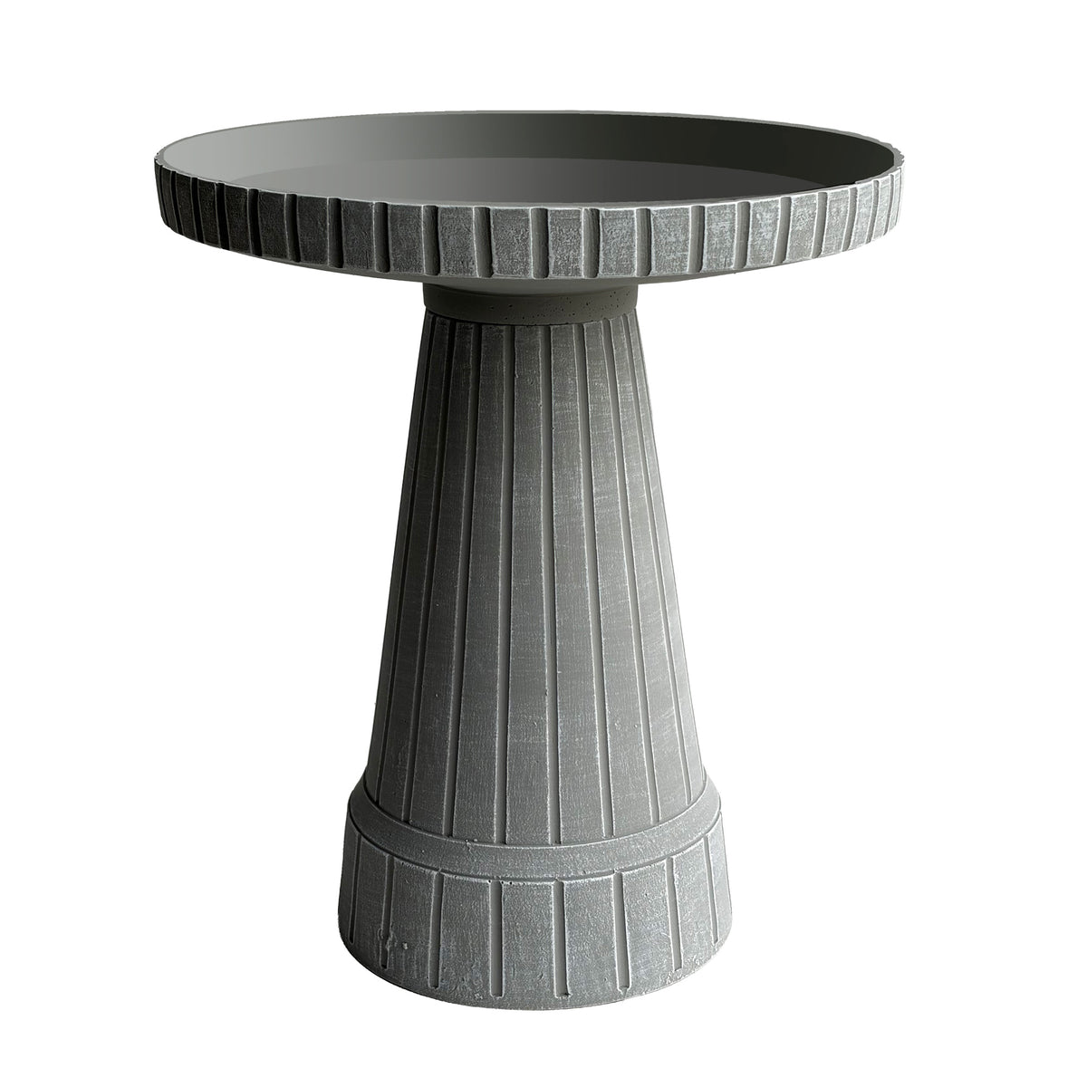 19" Modern Ribbed Concrete Gray Fiber Clay Birdbath