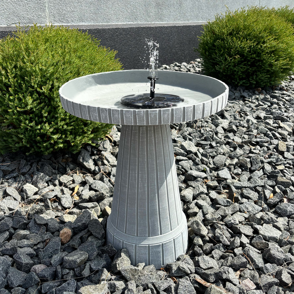 19" Modern Ribbed Concrete Gray Fiber Clay Birdbath