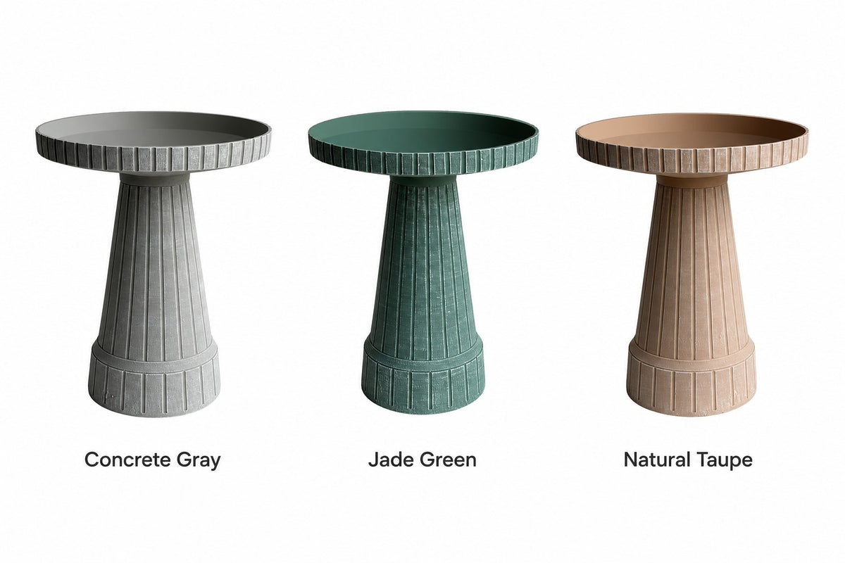 19" Modern Ribbed Concrete Gray Fiber Clay Birdbath