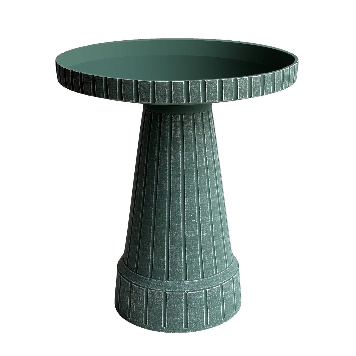 19" Modern Ribbed Jade Green Fiber Clay Birdbath