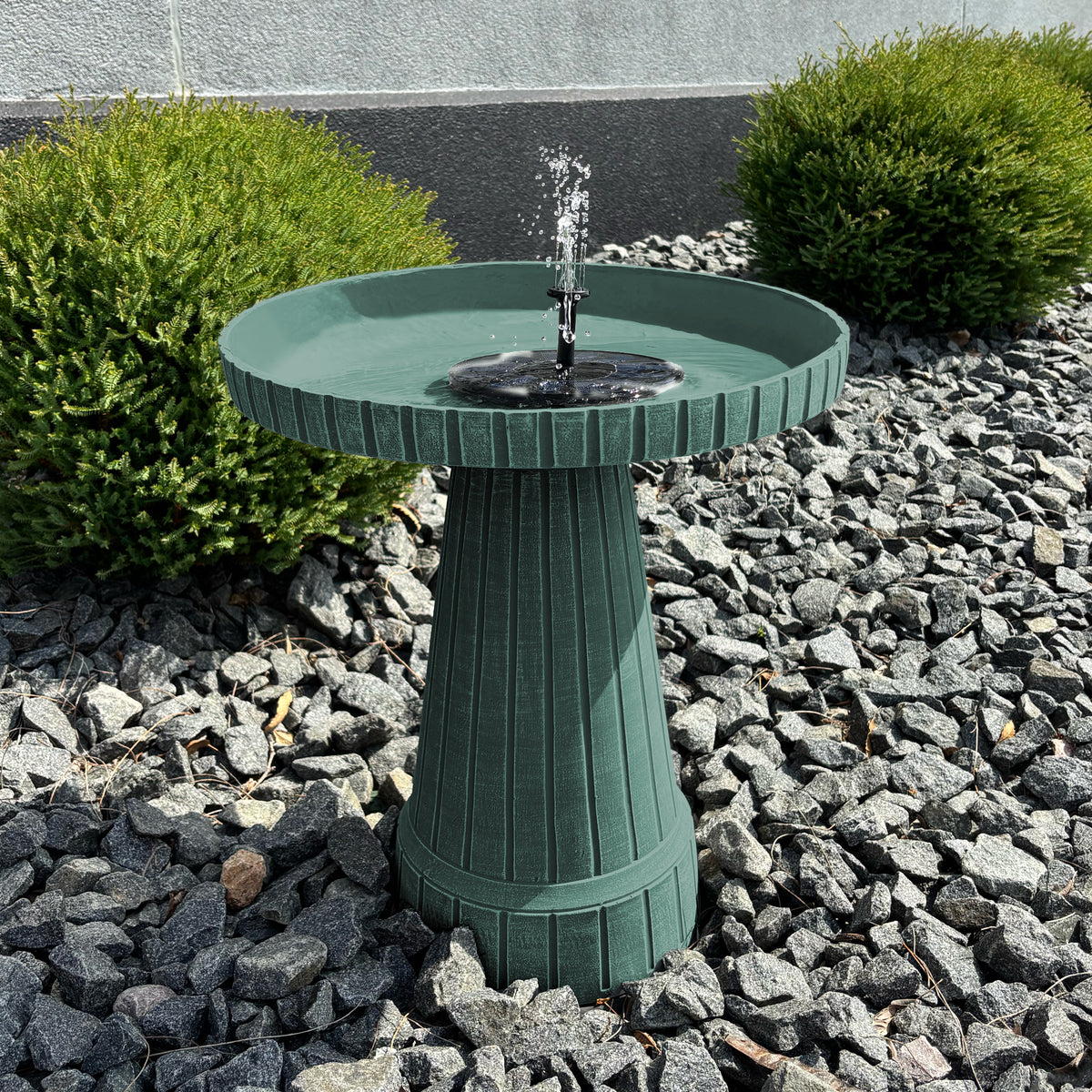19" Modern Ribbed Jade Green Fiber Clay Birdbath