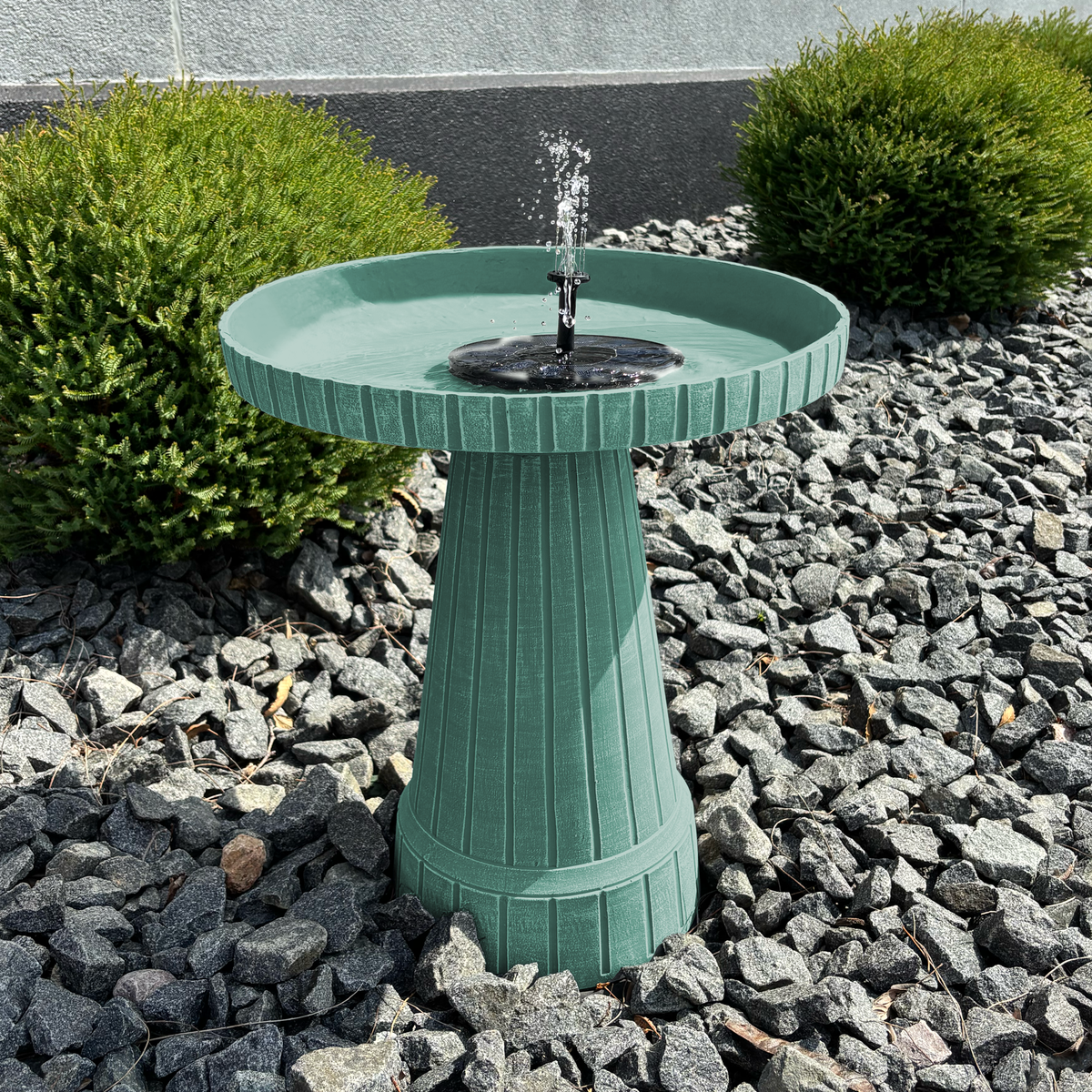 19" Modern Ribbed Jade Green Fiber Clay Birdbath