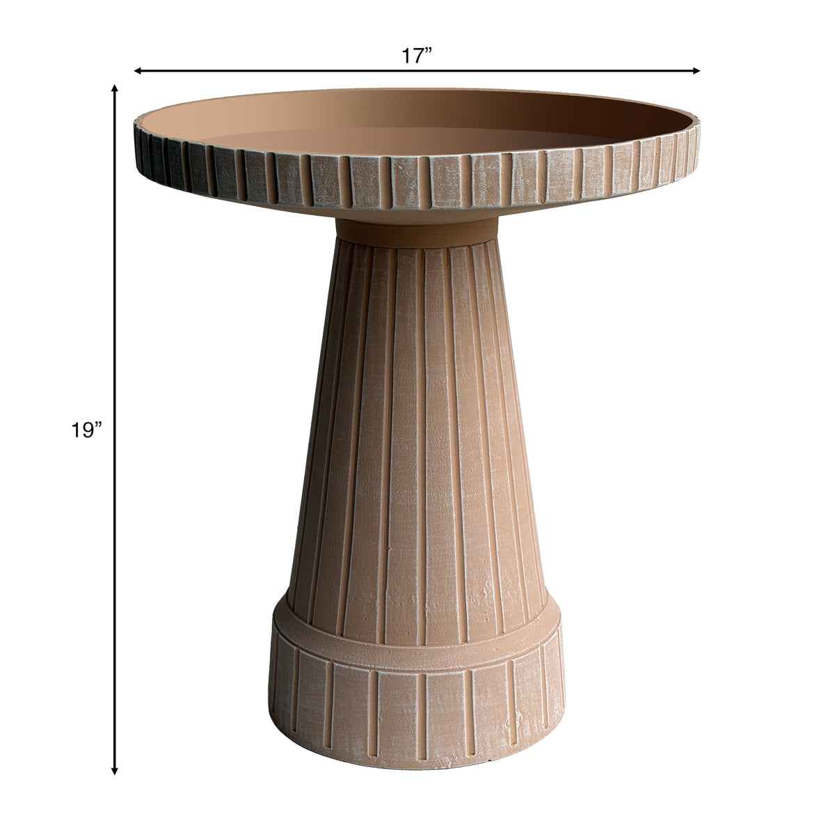 19" Modern Ribbed Natural Taupe Fiber Clay Birdbath