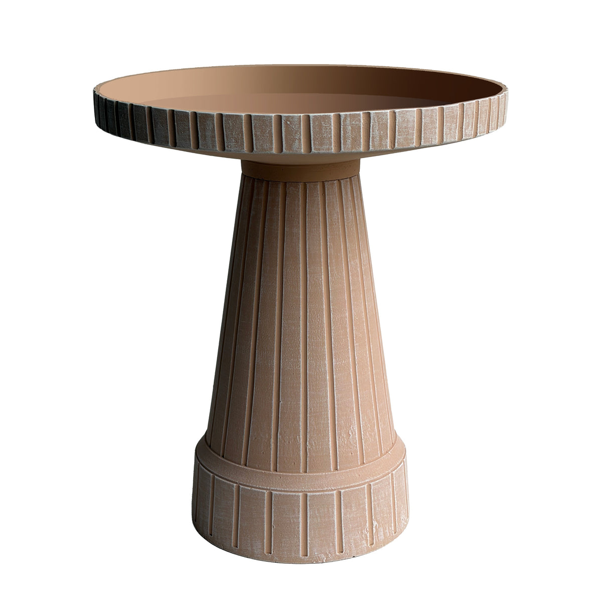 19" Modern Ribbed Natural Taupe Fiber Clay Birdbath