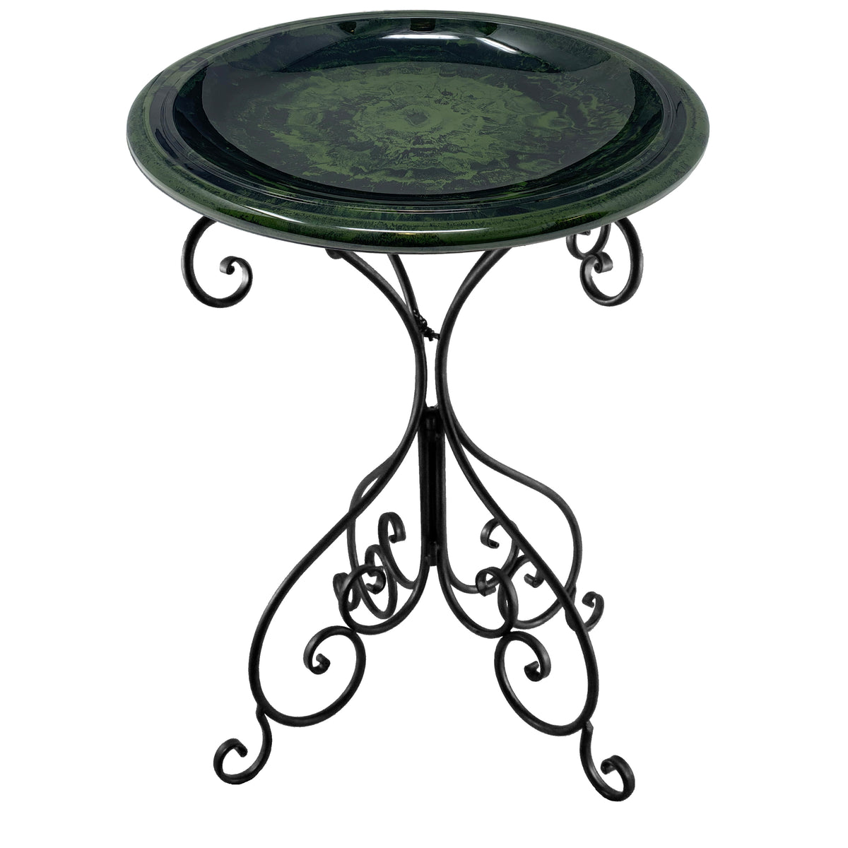 Hunter Green Fiber Clay 19" Dia Birdbath Top with 25"H Black Metal Stand