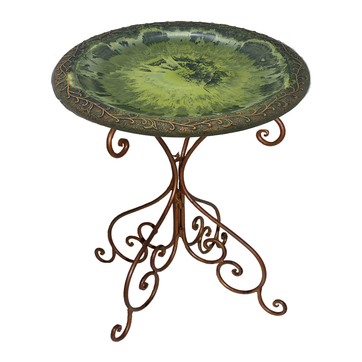 Light Green Fiber Clay 19" Dia Birdbath Top with 25"H Black Metal Stand