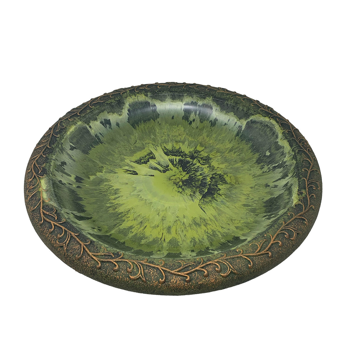 Light Green Fiber Clay 19" Dia Birdbath Top with 25"H Black Metal Stand