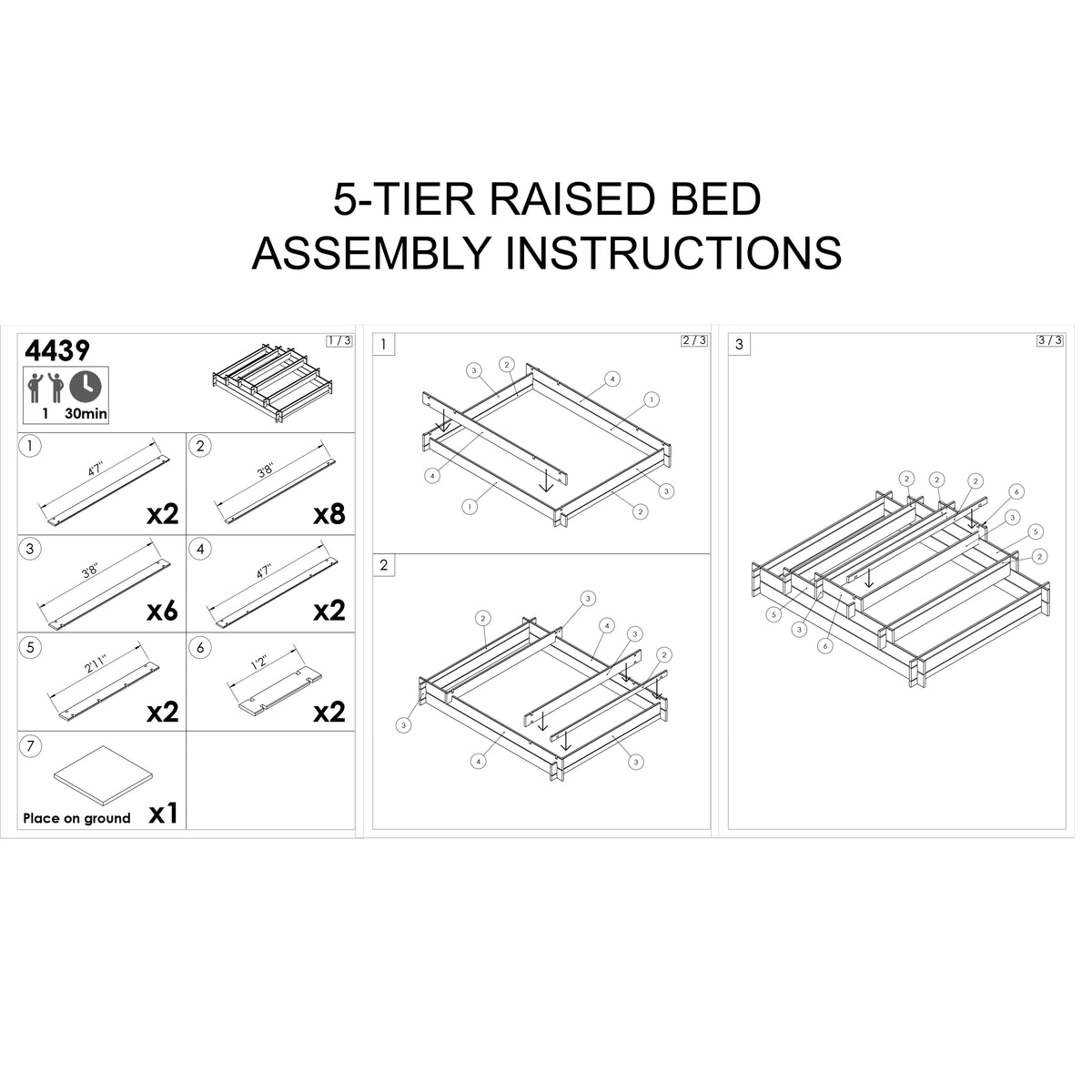 Tiered Five Section Wooden Raised Garden Bed, 55"L x 44.5"W x 14.6"H