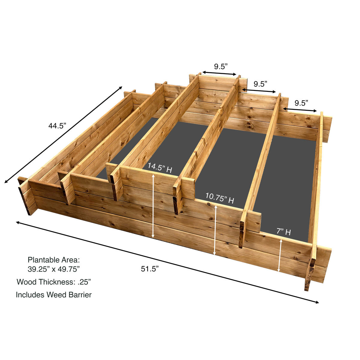 Tiered Five Section Wooden Raised Garden Bed, 55"L x 44.5"W x 14.6"H