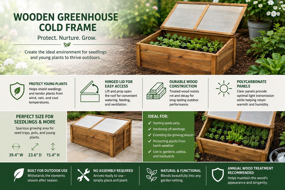 Wooden Greenhouse Cold Frame,  39.4"W x 23.6"D x 15.4"H