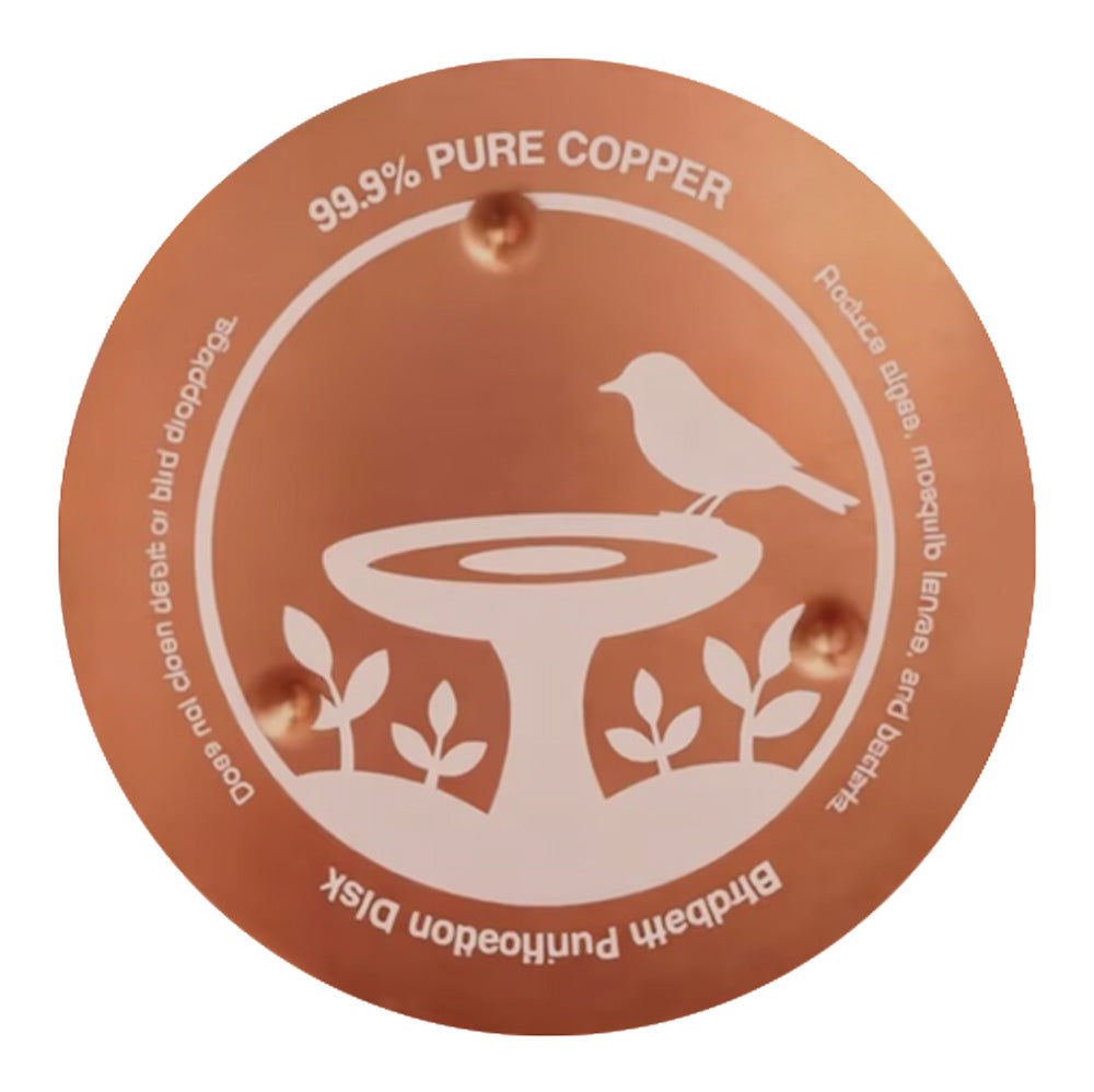 19" Modern Ribbed Concrete Gray Birdbath with Solar Fountain & Copper Water Purification Disk