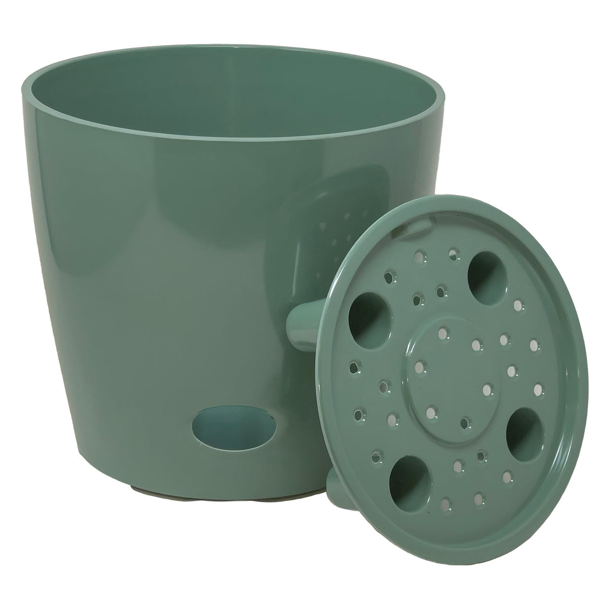 10" Sage Green Round Bamboo Self-Watering Indoor/Outdoor Plant Pot