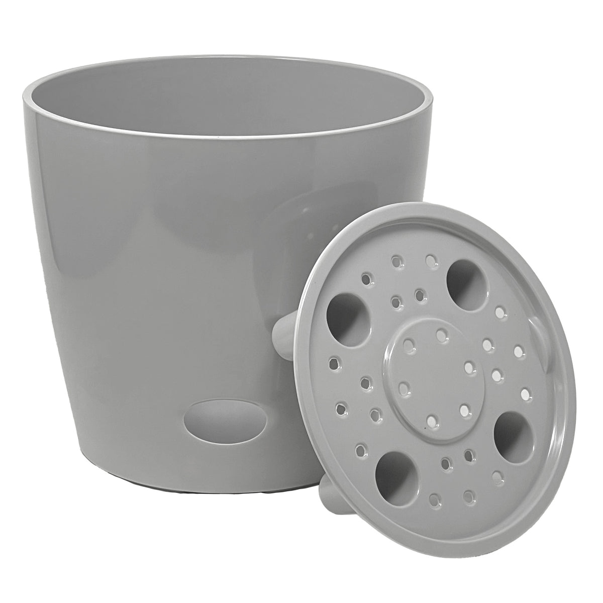 10" Gray Round Bamboo Self-Watering Indoor/Outdoor Plant Pot