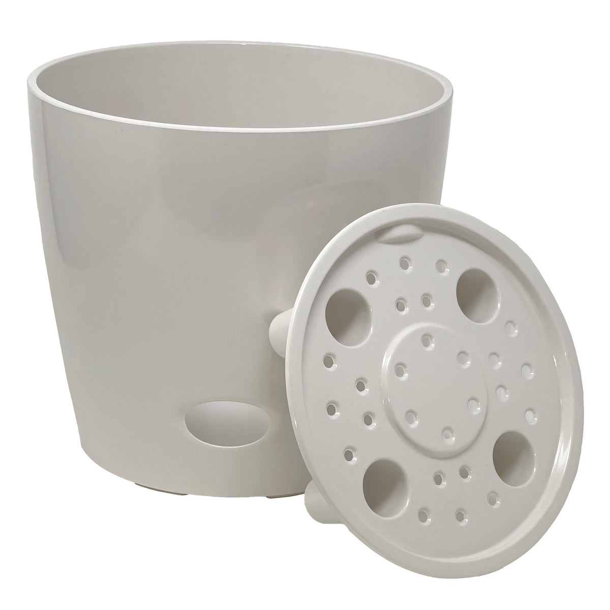 10" Cream Round Bamboo Self-Watering Indoor/Outdoor Plant Pot