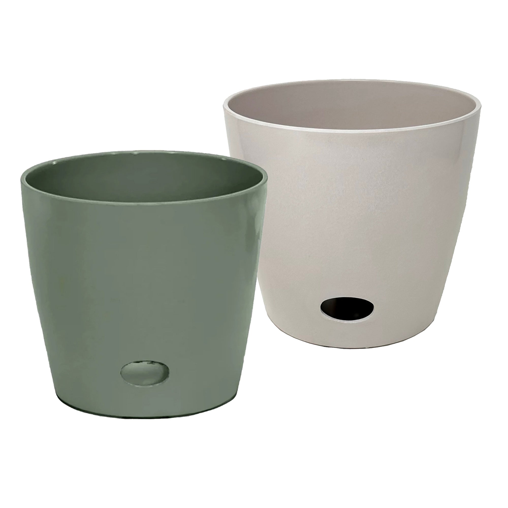 self watering planter pots Self-Watering Plant Pot Set of 2 10" Sage Green & 10" Cream