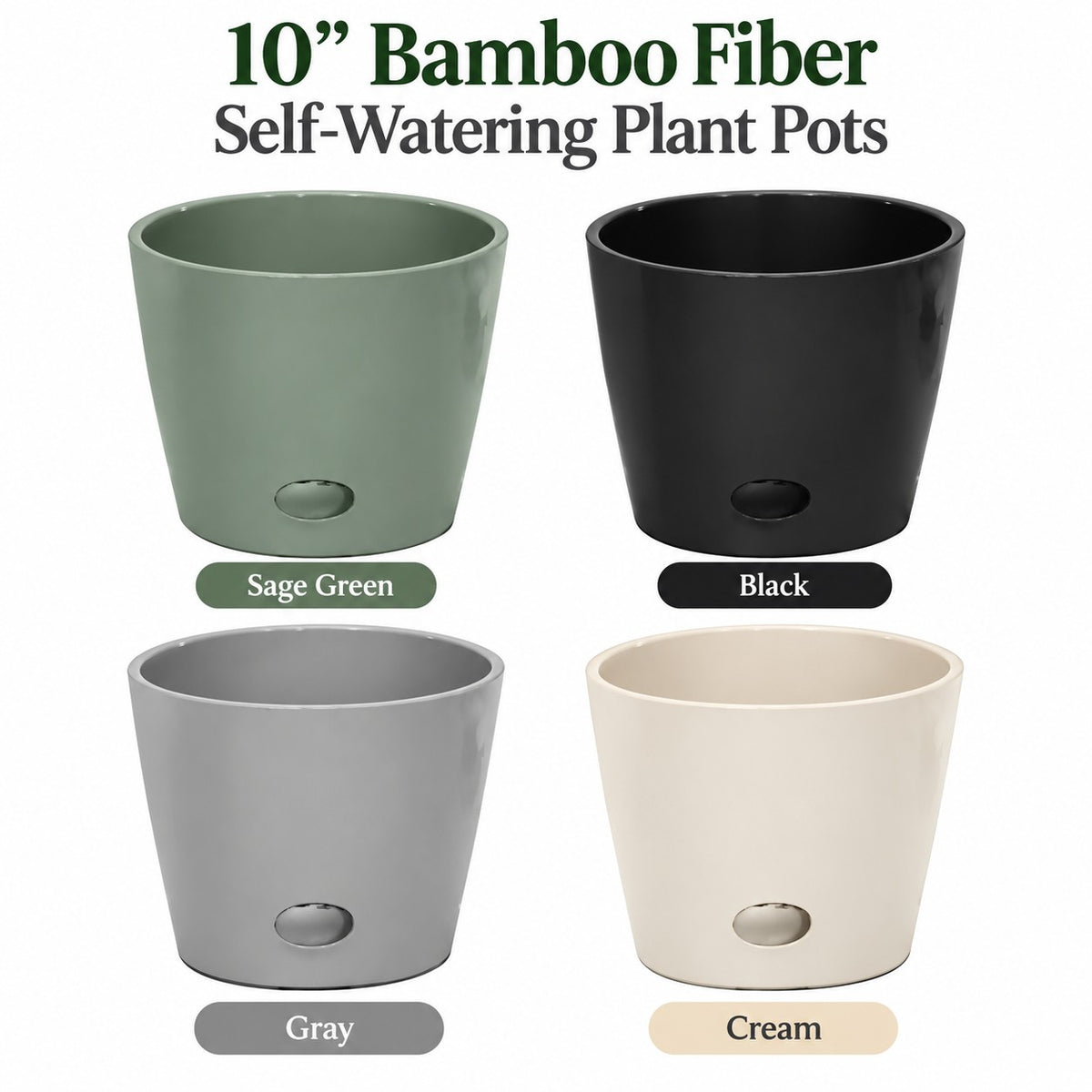 10" Black Round Bamboo Self-Watering Indoor/Outdoor Plant Pot