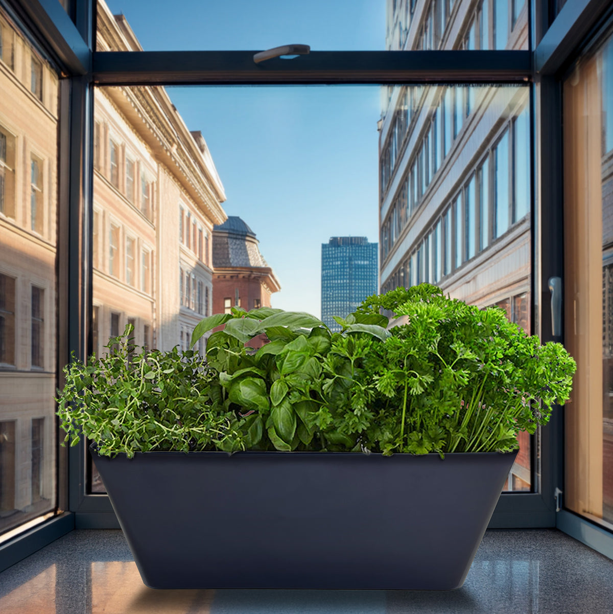 16" Indigo Rectangular Bamboo Self-Watering Indoor/Outdoor Planter