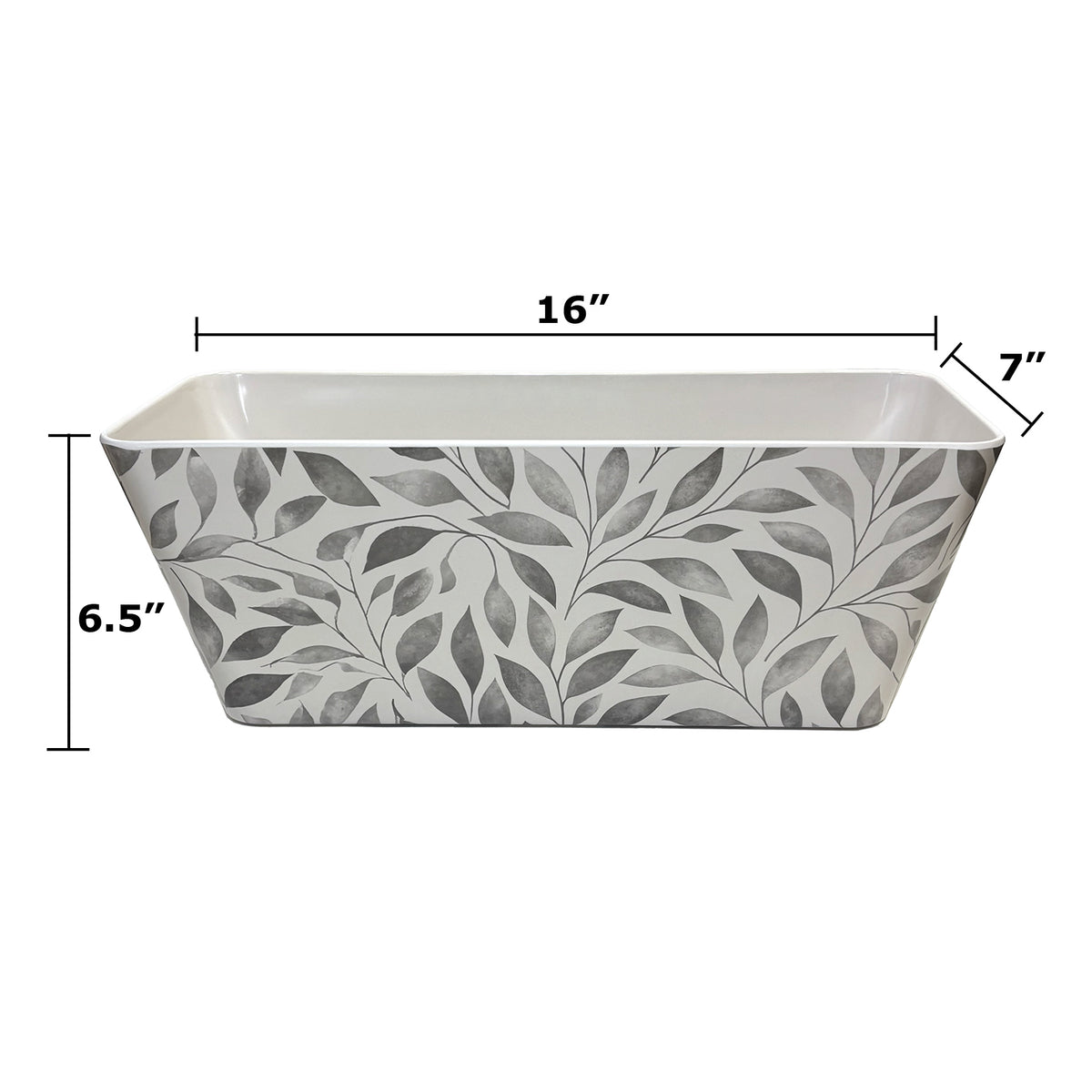 16" Gray Leaves Rectangular Bamboo Self-Watering Indoor/Outdoor Planter