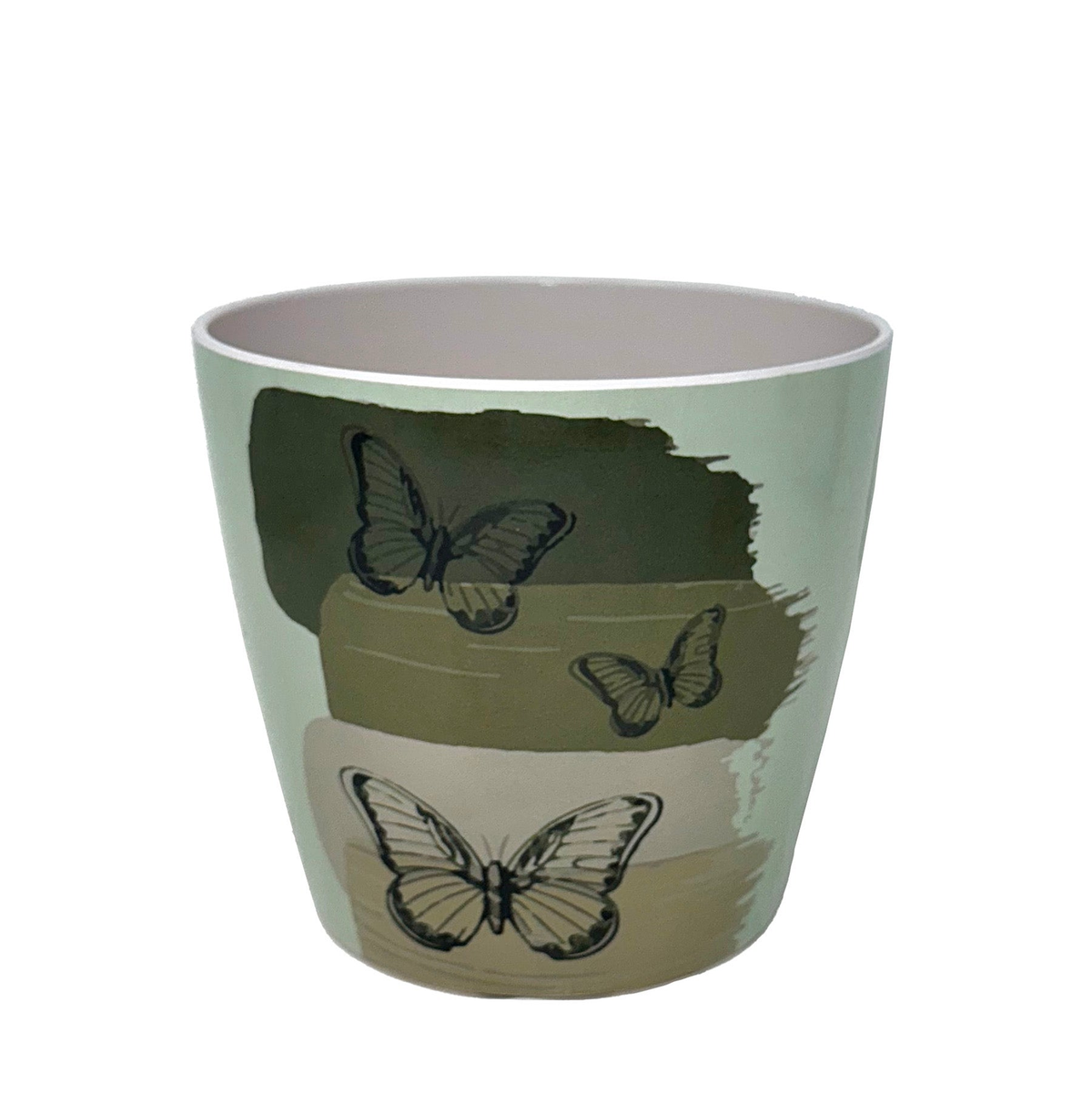 7" Butterfly Round Bamboo Self-Watering Pot, eco-friendly, biodegradable, indoor/outdoor use.