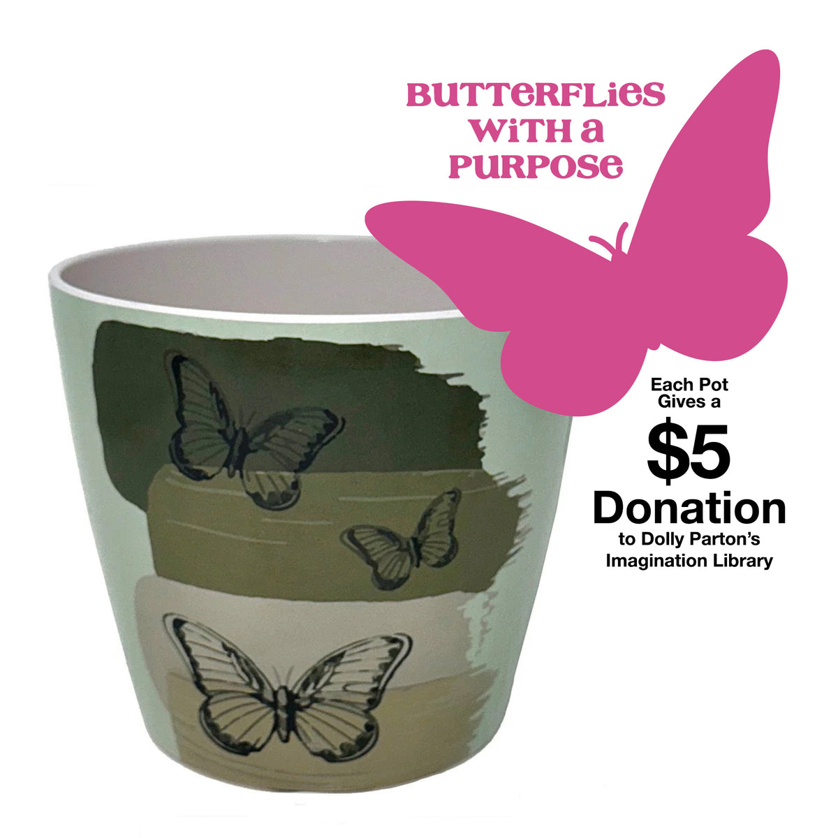 7" Butterfly Round Bamboo Self-Watering Indoor/Outdoor Plant Pot