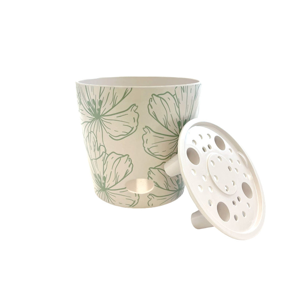 Self-Watering Plant Pot Set of 3 – 5" Sage Green, 7" Green Flower, 10" Cream
