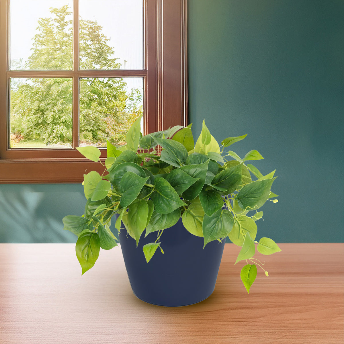 7" Indigo Round Bamboo Self-Watering Indoor/Outdoor Plant Pot