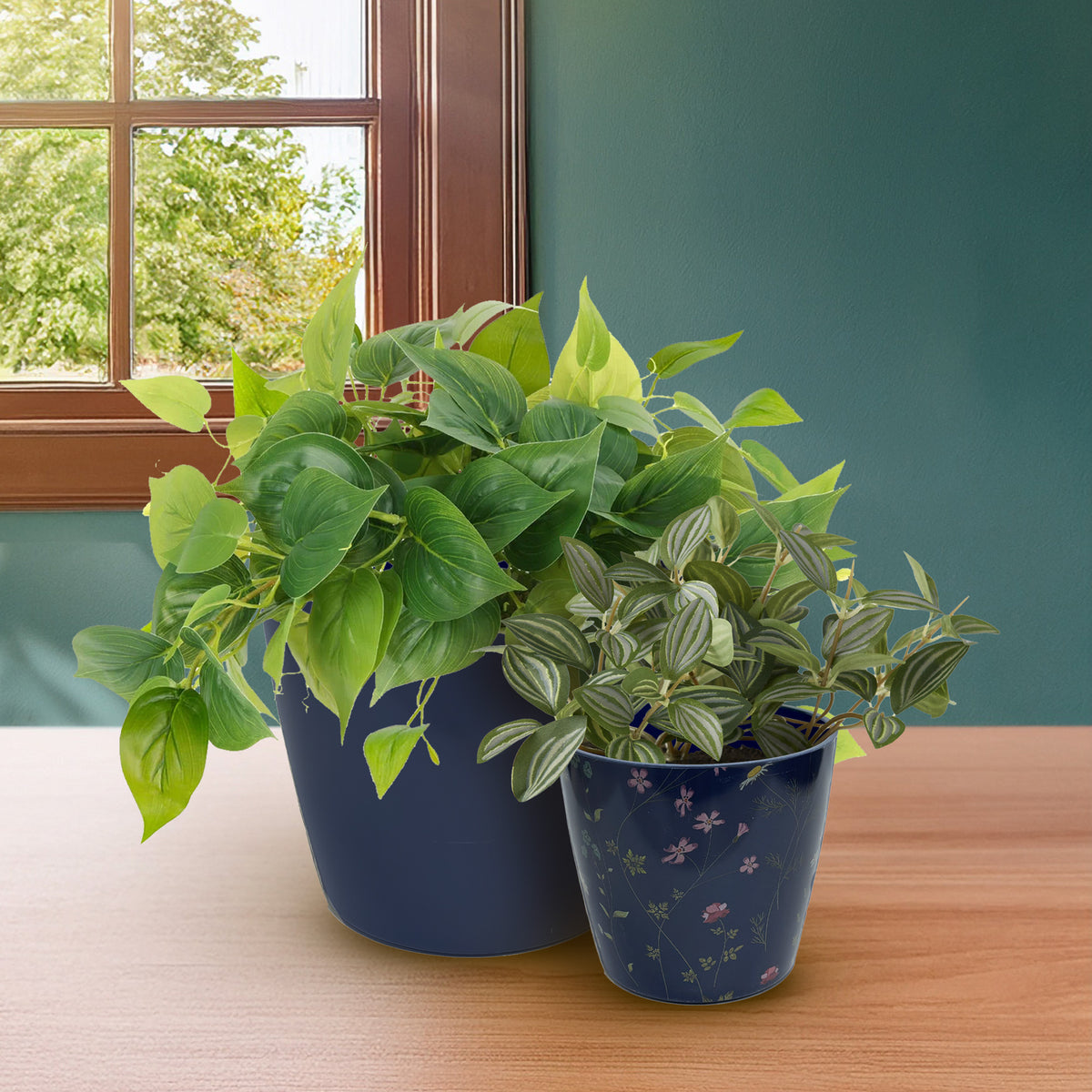 7" Indigo Round Bamboo Self-Watering Indoor/Outdoor Plant Pot