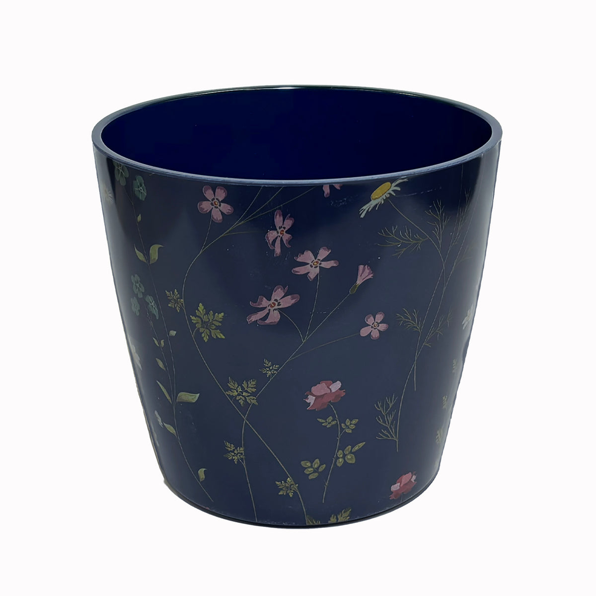7" Blue Wildflower Round Bamboo Self-Watering Indoor/Outdoor Plant Pot