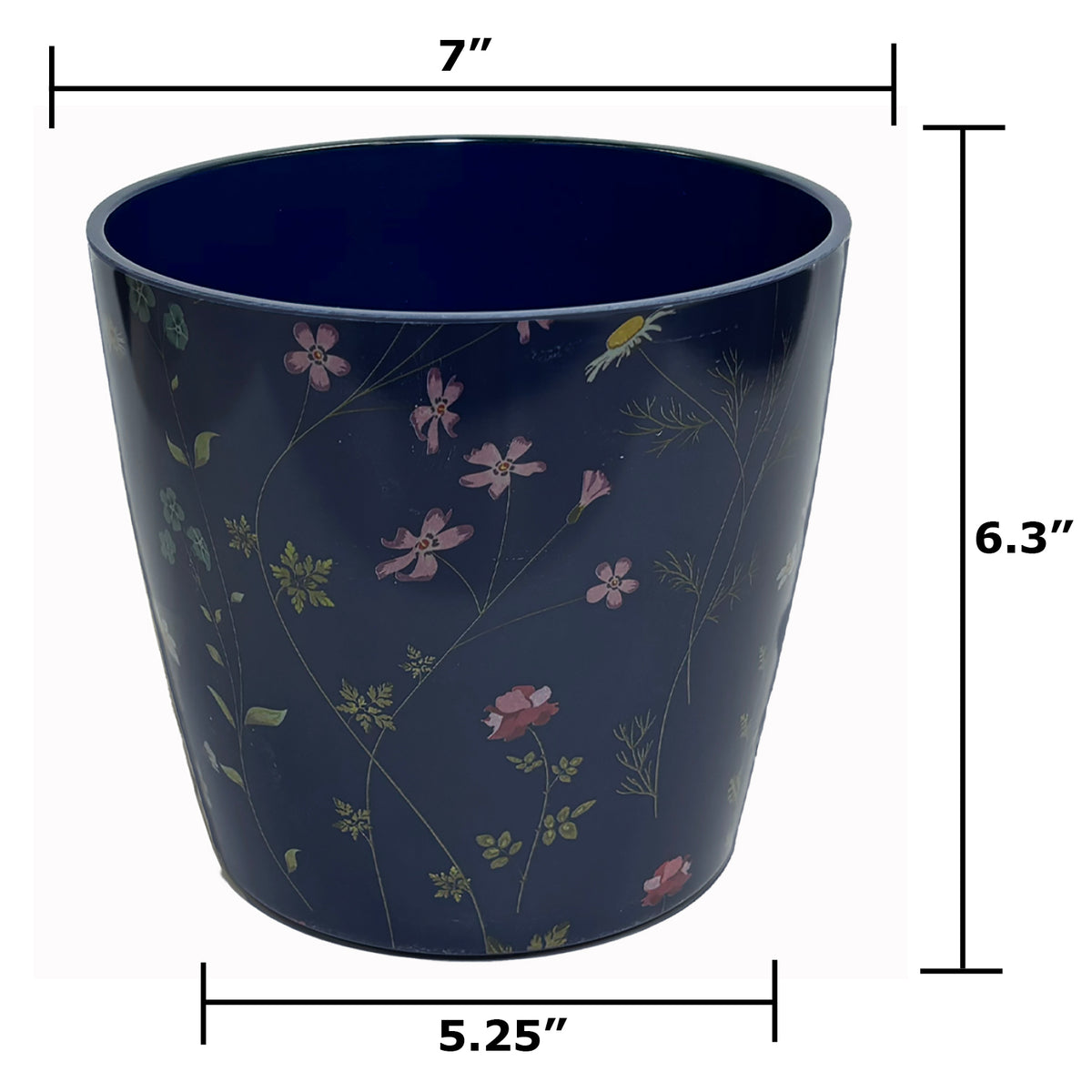7" Blue Wildflower Round Bamboo Self-Watering Indoor/Outdoor Plant Pot