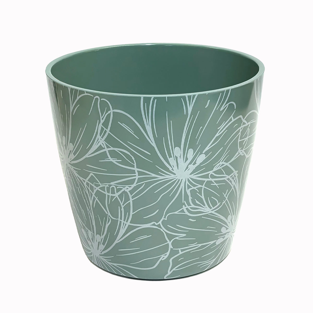 7" Cream Flower Round Bamboo Self-Watering Indoor/Outdoor Plant Pot