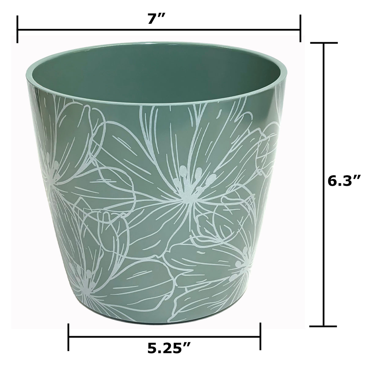 7" Cream Flower Round Bamboo Self-Watering Indoor/Outdoor Plant Pot