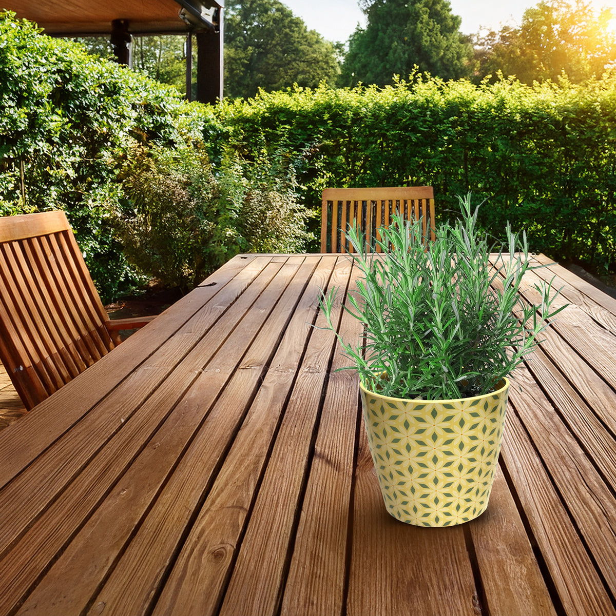 7" Mosaic Round Bamboo Self-Watering Indoor/Outdoor Plant Pot